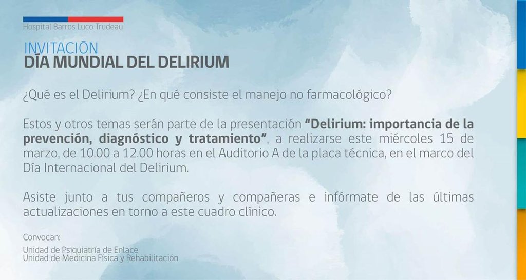EnlaceHBLT's tweet photo. Presentación en el contexto del día del #delirium que estamos realizando hoy junto a la Unidad de Medicina Física y Rehabilitación del Hospital Barros Luco  #WDAD2023 https://t.co/RXprGJ13WS