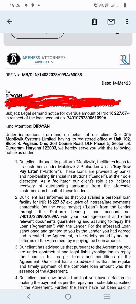 @MobiKwik @MobiKwikSWAT @RBI  @ZeeBusiness @Cyberdost
Kindly check this fraud MobiKwik company..claiming more than Rs 16,000 for a loan of around 3500..it has added different charges and sending legal threats..looting people in the name of lending
#OperationHaftaVasooli