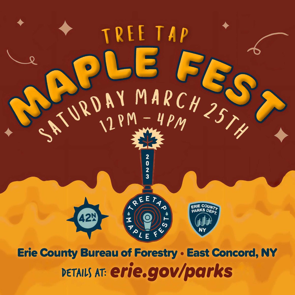 🍁 Save the Date! 'Tree Tap Maple Fest' is coming Saturday, March 25, 12–4 PM! @ErieCountyParks is partnering with @42NorthBrewing on this maple-themed event at the Bureau of Forestry. Tours of our sugar shack & sawmill, live music, BBQ, & more! Details: erie.gov/parks/events