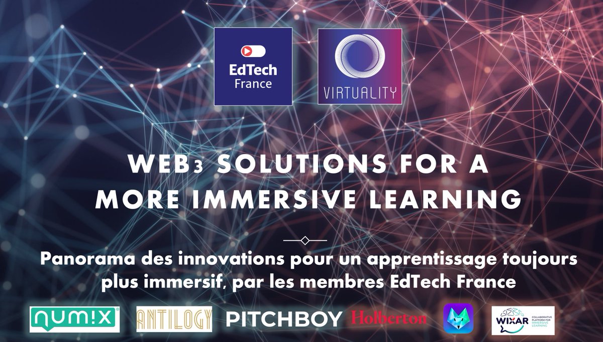 🗓 RDV demain et après-demain au Carreau du Temple 📍 à <a href="/Web3Virtuality/">Virtuality Web3 Summit</a> édition 2023 🔥
&gt;&gt;&gt; Save The Date - session de #pitchs 100% Edtech vendredi à 9h15 (gratuit) virtuality.fr/en/programme/6…
Venez nous rencontrer sur notre Corner 🇫🇷 ! 
<a href="/OGodest/">Olivier Godest</a> <a href="/anne_monneret/">Anne-Charlotte Monneret</a> @Yannig35 @MispoletA