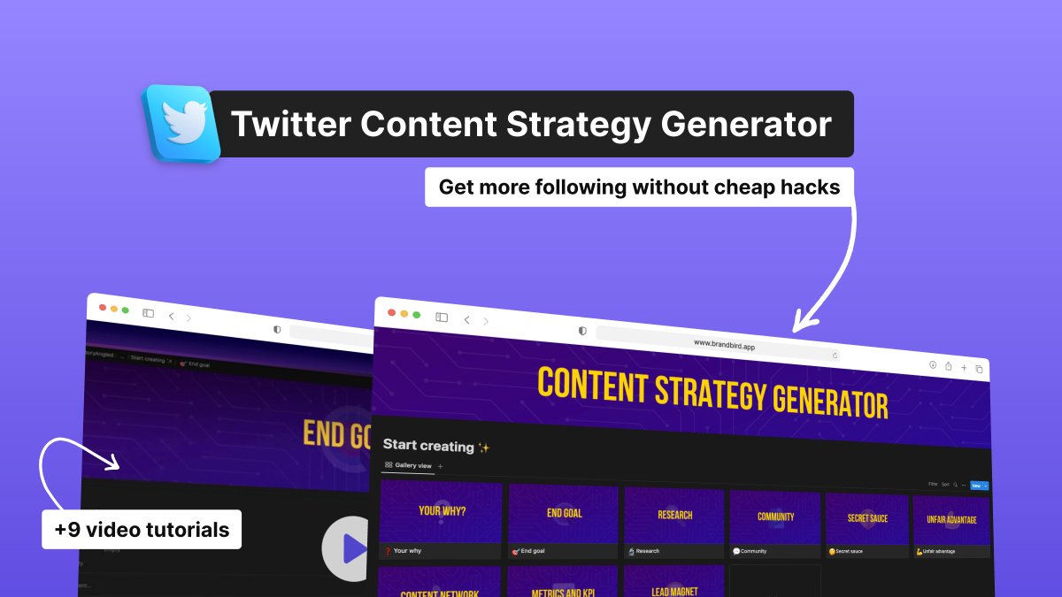Most people spend months crafting their Twitter content strategy.

I did it in 1 hour. 

And I use it to earn $5K+/month from Twitter alone.

How?

I used a simple, 10-step framework.

Today, I share it 100% FREE!

Just:

1) RT 
2) Comment "send"

(Follow me so I can DM)