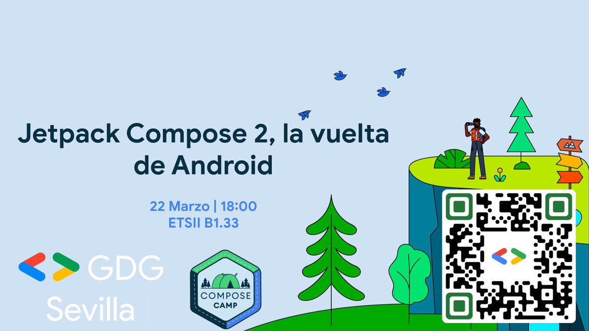 GDG Sevilla (@gdgsevilla) on Twitter photo ¡NUEVO EVENTO! Jetpack Compose 2, la vuelta de Android 💚
Unidad 2 del curso. Más info en el enlace.
🎫 Confirma tu asistencia gratis: gdg.community.dev/events/details…
🗓 Miércoles 22 de marzo
⏰ 18:00h
📍 ETSII. Aula B1.33 <a href="/etsii/">ETS Ing. Informática</a> <a href="/unisevilla/">Universidad de Sevilla</a>
#gdgsevilla #gdg #googledevelopersgroup ¡NUEVO EVENTO! Jetpack Compose 2, la vuelta de Android 💚
Unidad 2 del curso. Más info en el enlace.
🎫 Confirma tu asistencia gratis: gdg.community.dev/events/details…
🗓 Miércoles 22 de marzo
⏰ 18:00h
📍 ETSII. Aula B1.33 <a href="/etsii/">ETS Ing. Informática</a> <a href="/unisevilla/">Universidad de Sevilla</a>
#gdgsevilla #gdg #googledevelopersgroup