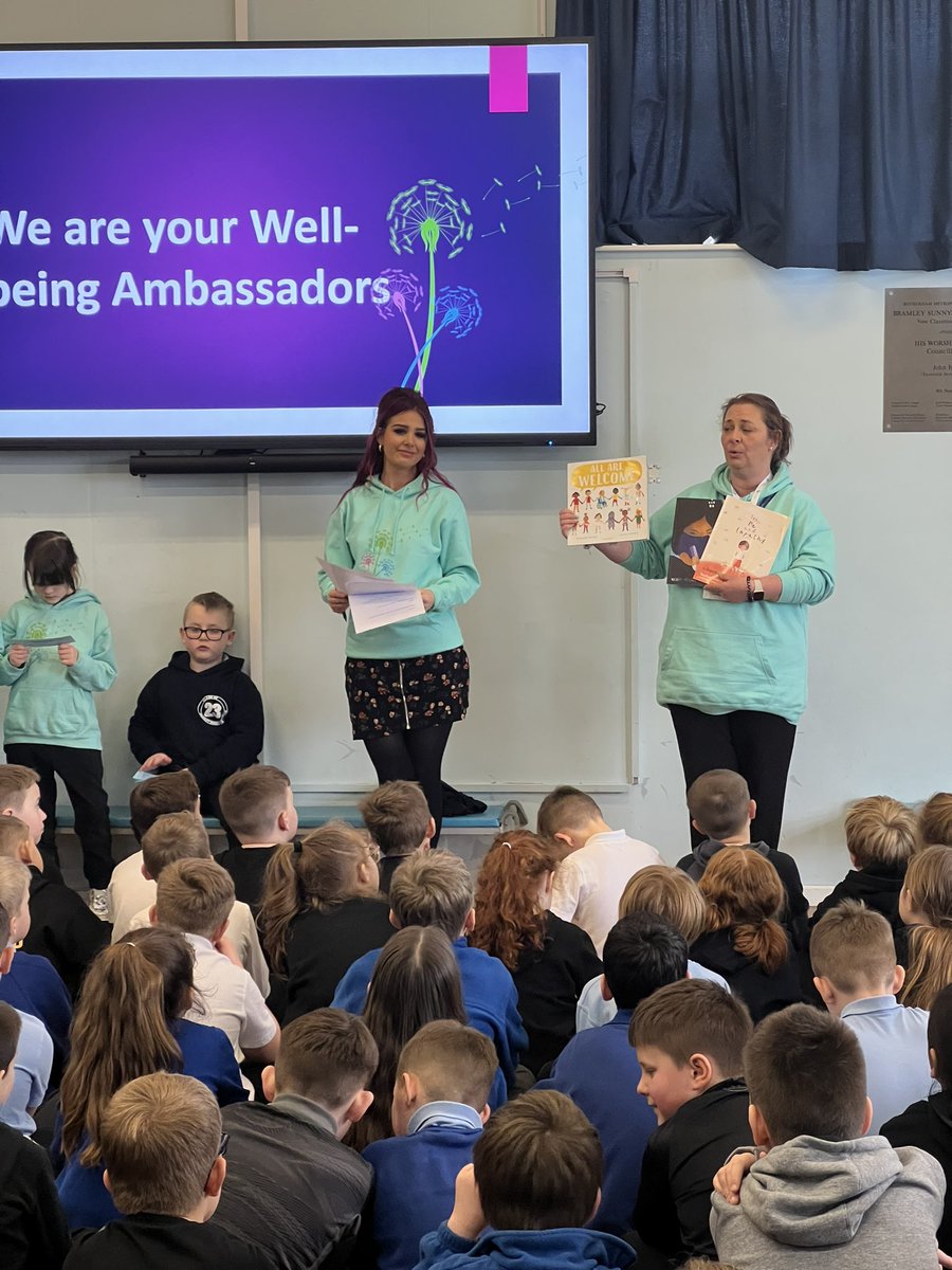 MissGreenBSJS's tweet image. Our well-being ambassadors delivered assembly today talking about who they are, what they do and how they help. We showed our range of books available to help through different times📚 Our next assembly will be about our see it, say it, solve it approach🤝#bsjpshe @BramleyJunior