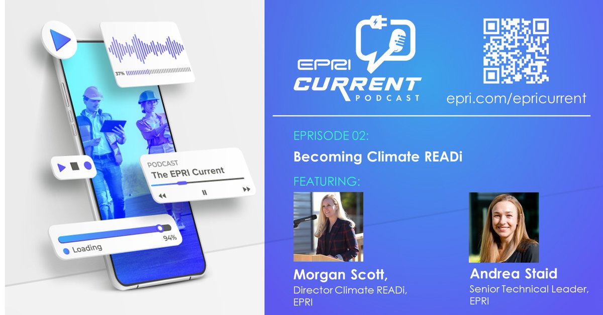 EPRINews's tweet photo. EPRI has officially launched the EPRI Current podcast. It examines key issues &amp; R&amp;D impacting the energy industry.

The 1st episode introduces EPRI &amp; our hosts. The 2nd is focused on EPRI's Climate READi initiative. Listen wherever you get your podcasts: https://t.co/v7IOpmuViY https://t.co/UoGJXAe2yd