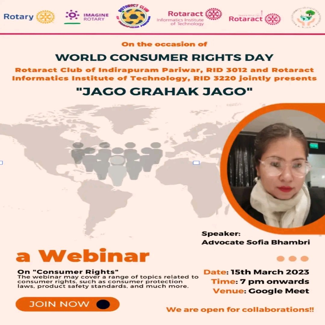 IITRotaract's tweet photo. On the occasion of World Consumer Rights Day, Rotaract Club of Indirapuram Pariwar & Rotaract Club of IIT jointly presents "Jago Grahak Jago".
#internationalservice #happeningtoday #rotaract3220 #LearnServeandStrive #imaginerotary #RACIIT #weareraciit #RACIP #rotaract3012 https://t.co/Lx5AigbrgA