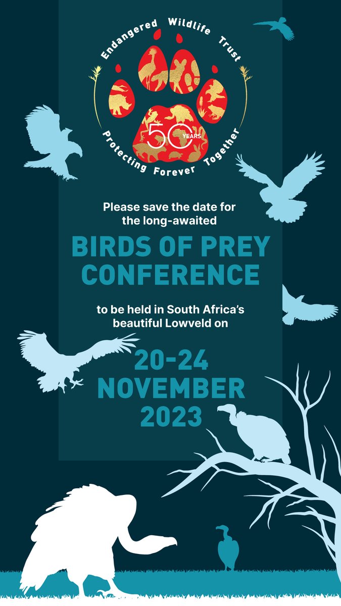 Lindyt18's tweet photo. Save the date for the #BirdsofPrey #conference, to be held on 20-24 November in South Africa! π¦π¦
πΏπ¦π
@TheEWT #birdsofpreyprogramme #raptors #eagle #vulture #owl #hawk #harrier #buzzard #osprey #kite #falcon #kestrel #hobby #greaterkruger #RaptorResearch #ornithology https://t.co/tcofThKfdh