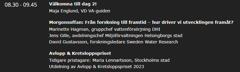 SwedenWaterResearch (@swrab) on Twitter photo Är du på VAK i HBG? Stig upp i tid imorgon! Expertsamtal i morgonsoffan med <a href="/drkolfot/">David Gustavsson</a> <a href="/HagmanMarinette/">Marinette Hagman</a> och Jens Gille om att våga vara först, att misslyckanden är en del av utvecklingen och om att ta tillvara på de system som redan finns på plats. #vak Är du på VAK i HBG? Stig upp i tid imorgon! Expertsamtal i morgonsoffan med <a href="/drkolfot/">David Gustavsson</a> <a href="/HagmanMarinette/">Marinette Hagman</a> och Jens Gille om att våga vara först, att misslyckanden är en del av utvecklingen och om att ta tillvara på de system som redan finns på plats. #vak