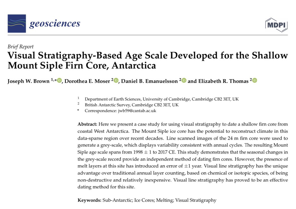 New paper alert! 🚨 Excited to share my first paper presenting my Masters work. It provides a new age scale for an Antarctic ice core which can help regional climate studies. @EarthSciCam @BAS_News @MDPIOpenAccess @HeartMeltingIce @DEmanV