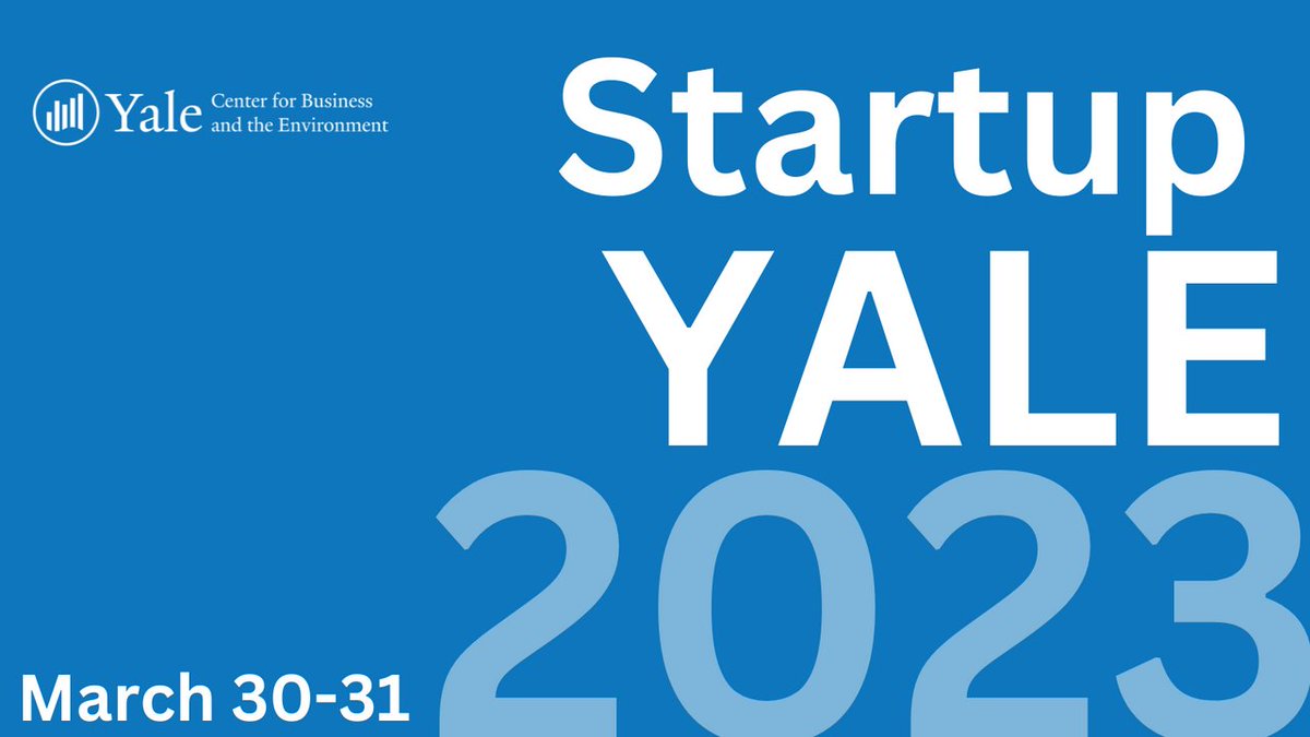 Join us on Mar. 30-31 for the annual #StartupYale – Yale's biggest entrepreneurship awards event that highlights innovation and a reimagined future. CBEY will be handing out the #SustainableVenturePrize.

entrepreneurship.yale.edu/startup-yale

<a href="/YaleSOM/">Yale School of Management</a> <a href="/YaleEnvironment/">Yale School of the Environment</a> <a href="/Yale_Ventures/">Yale Ventures</a> <a href="/TsaiCITY/">Tsai Center for Innovative Thinking at Yale</a>
