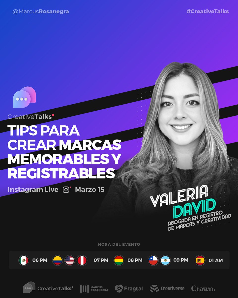 Hoy tenemos nuestro #CreativeTalks sobre temas legales en la creación de una marca, no te la puedes perder, ya que contaremos con nuestra invitada especial <a href="/ValeriaDavidM/">🪄 Valeria David</a>  que compartirá con nosotros su experiencia.

Nos vemos en instagram.com/marcusrosanegr…