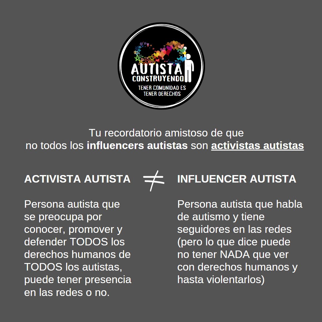 AutistConstruct's tweet photo. Tu recordatorio amistoso de que no todos los influencers autistas son #ActivistasAutistas
¿Cómo podemos defender DDHH si ni siquiera los conocemos y nosotros mismos los violentamos?

#Autismo #SoyAutista #DerechosHumanos https://t.co/FkmIoeS0o9