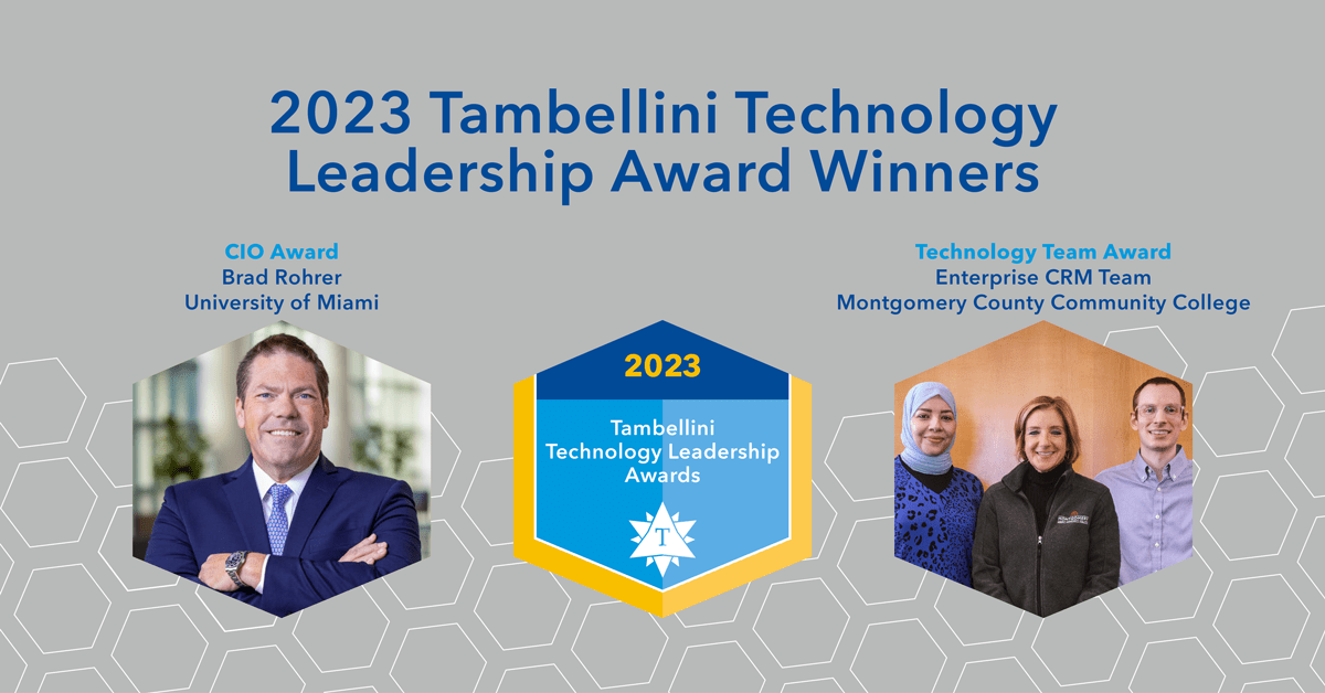 TambelliniGroup's tweet photo. Congratulations to @UnivMiami #CIO Brad Rohrer &amp; the @MCCC Enterprise CRM team led by Mary Beaver for winning @TambelliniGroup's Technology Awards!!! 

Learn all about the keys to their successes in driving the #FutureOfTech ➡️ https://t.co/6LZP0CHkkg https://t.co/Q6lTcYMd00