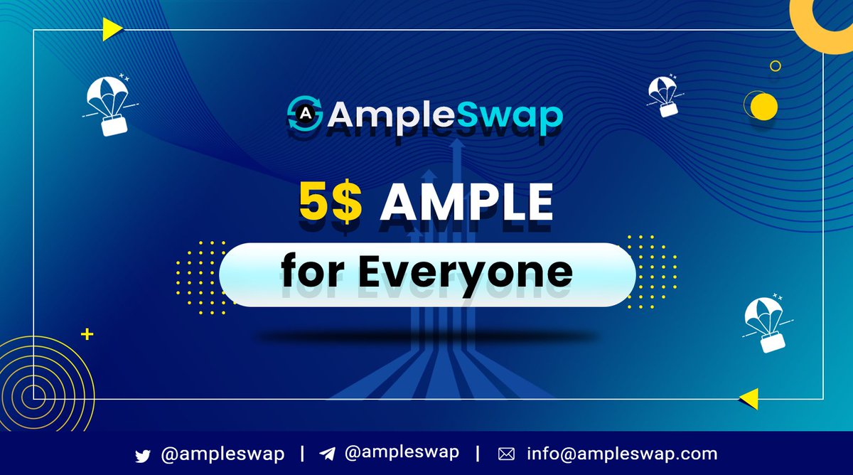 $5 for Everyone who trade or add liquidity (any token, any amount) on AmpleSwap.com (15th March to 22th Mar 23 UTC) distri. on 25th Mar onwards (Wallet should be Active) Follow, RT & Submit wallet bit.ly/3mTsoYQ #Airdrop #Giveaway #BSC #DEFI #BNB #BNBChain