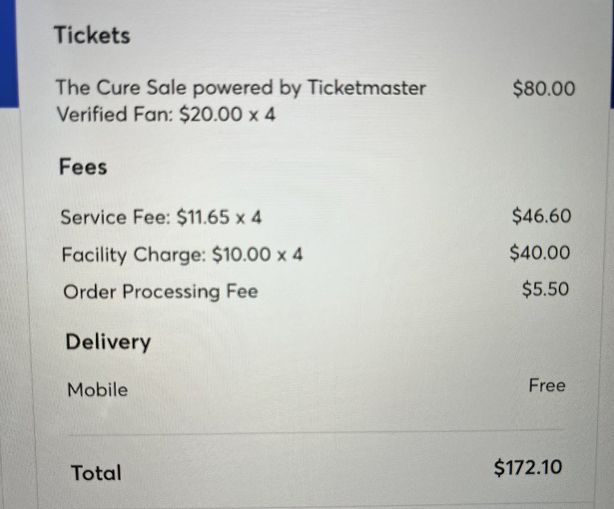 frank costanza’s lawyer (@_carrrmen) on Twitter photo the cure deliberately kept ticket prices low and <a href="/Ticketmaster/">Ticketmaster</a> was like “lol bet” and charges more in fees than the band is for the actual show the cure deliberately kept ticket prices low and <a href="/Ticketmaster/">Ticketmaster</a> was like “lol bet” and charges more in fees than the band is for the actual show