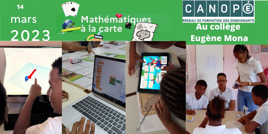 #SemaineDesMaths au collège Eugène Mona (le Marigot). Jeux de cartes créé par les élèves, escape game, programmation, l’imprimante 3D, cartes micro-bit, les robots. Animé par les enseignants et les formateurs Canopé.👉🏽 cano.pe/215 #pedagogie #formation #ludopédagogie