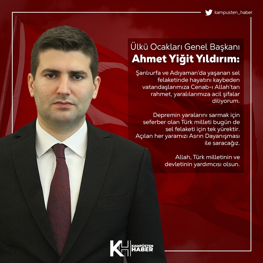 💥 Ülkü Ocakları Genel Başkanı Ahmet Yiğit YILDIRIM (<a href="/ayyildirim1/">Ahmet Yiğit Yıldırım</a>):
“Depremin yaralarını sarmak için seferber olan Türk milleti, bugün de #selfelaketi için tek yürektir.
Açılan her yaramızı Asrın Dayanışması ile saracağız.”