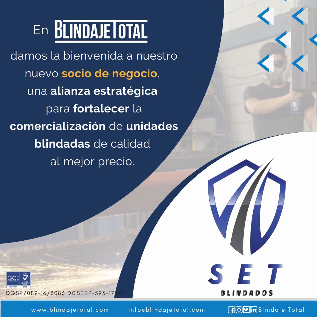 Alianza para fortalecer la comercialización de unidades blindadas. 

📞 811 975 6962
📩 info@blindajetotal.com
🌐 blindajetotal.com
FB/TW/IG/IN ➡️ Blindaje Total

#blindaje #autosblindados #BT #blindajeMéxico #autos #seguridad