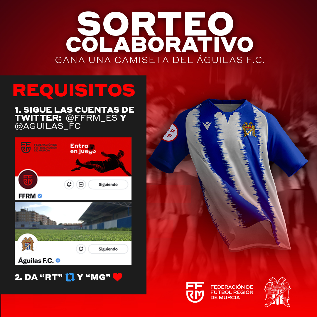 | SORTEO |

¿Quieres ganar la camiseta de los campeones de liga?
¡Muy fácil, 2 sencillos pasos y entrarás en el sorteo! 🙌

1. Sigue a <a href="/ffrm_es/">FFRM</a> y a <a href="/aguilas_fc/">Águilas F.C.</a>
2. Da me gusta y RT esta publicación.

¡Tienes hasta el sábado 18 de marzo! 🤞

#HemosVueltoContigo 💙🤍🦅🦅