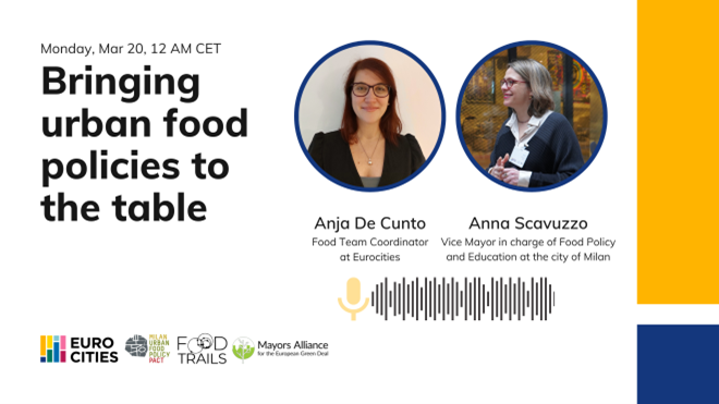 🚨Save the date:  20 March at 12.00 (CET)

<a href="/Anna_Scavuzzo/">Anna Scavuzzo</a>, Vice Mayor in charge of Food Policy and Education- <a href="/ComuneMI/">Comune di Milano</a>, and <a href="/AnjaKatalinDeCu/">Anja De Cunto</a> Food Team Coordinator- @Eurocities, will join a TwitterSpace to discuss future EU food systems

❓Any questions for them?  

#EUFoodCities