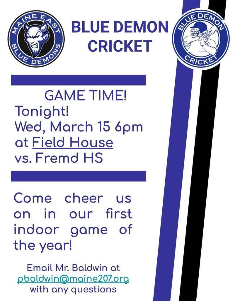 BluDemonCricket's tweet photo. First game of the season tonight!!! @meactivities @mehsbluedemons @mehs207 @mistabaldwinme #207now https://t.co/SR1x3Co9Hh https://t.co/aMOsMwbLrg