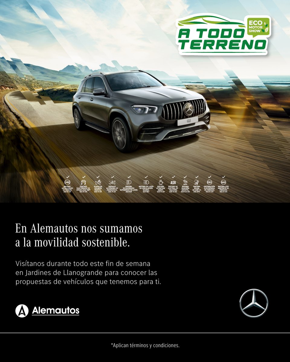 Alemautos's tweet photo. ¡Llanogrande! Nos vemos este fin de semana en el C.C Jardines de Llanogrande para que conozcas nuestros vehículos Mercedes Benz amigables con el medio ambiente 🔋♻️ 

¡Te esperamos!

#movilidad #mercedesbenz #mercedesbenzcolombia #mercedesbenzantioquia #movilidadsostenible https://t.co/9DlWsUpv2E
