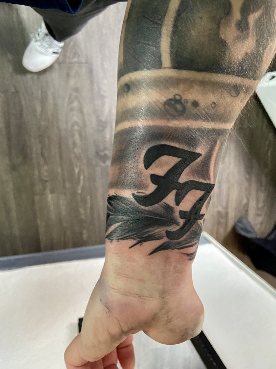 Took me until nearly 50 but finally snuck this onto the bottom of my sleeve! (complete with feather round my wrist) 🎸🥁<a href="/foofighters/">Foo Fighters</a> #foofighters