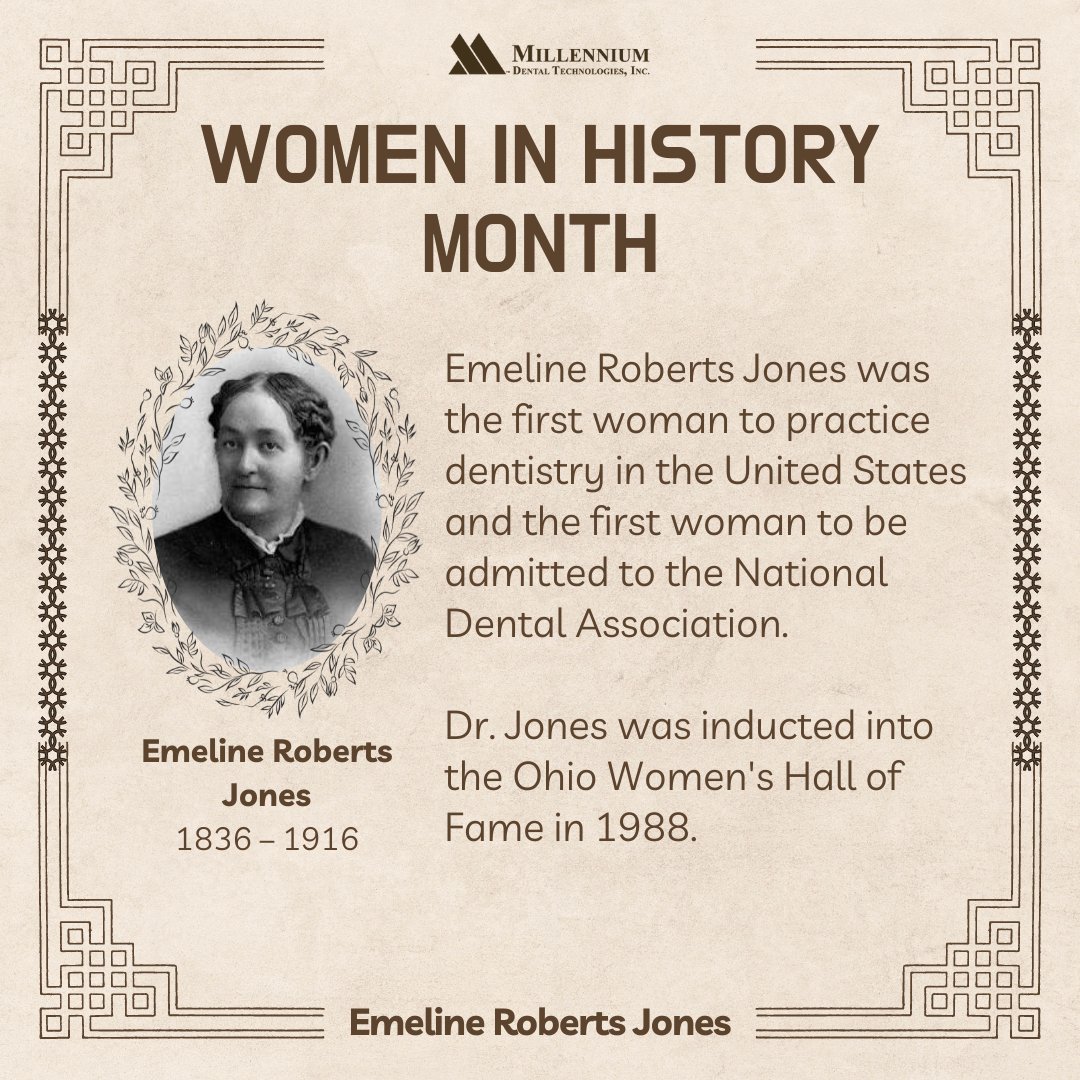 PerioLase4LANAP's tweet photo. #WomensHistoryMonth: Emeline Roberts Jones was the first woman to practice dentistry in the United States and the first woman to be admitted to the National Dental Association. #WomenInHistory #WomenInDentistry #WomanCrushWednesday #WCW #Dentistry #DentistsofTwitter https://t.co/Agpl6huLHG