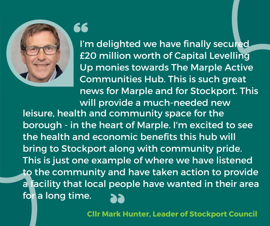 StockportMBC's tweet image. ✅ Marple will get a new £20million community hub thanks to funding granted through the Levelling Up project.

The project will deliver a new swimming pool, library, fitness studio, community spaces, and new cycling and walking routes.

Read more here: orlo.uk/5Lg4e