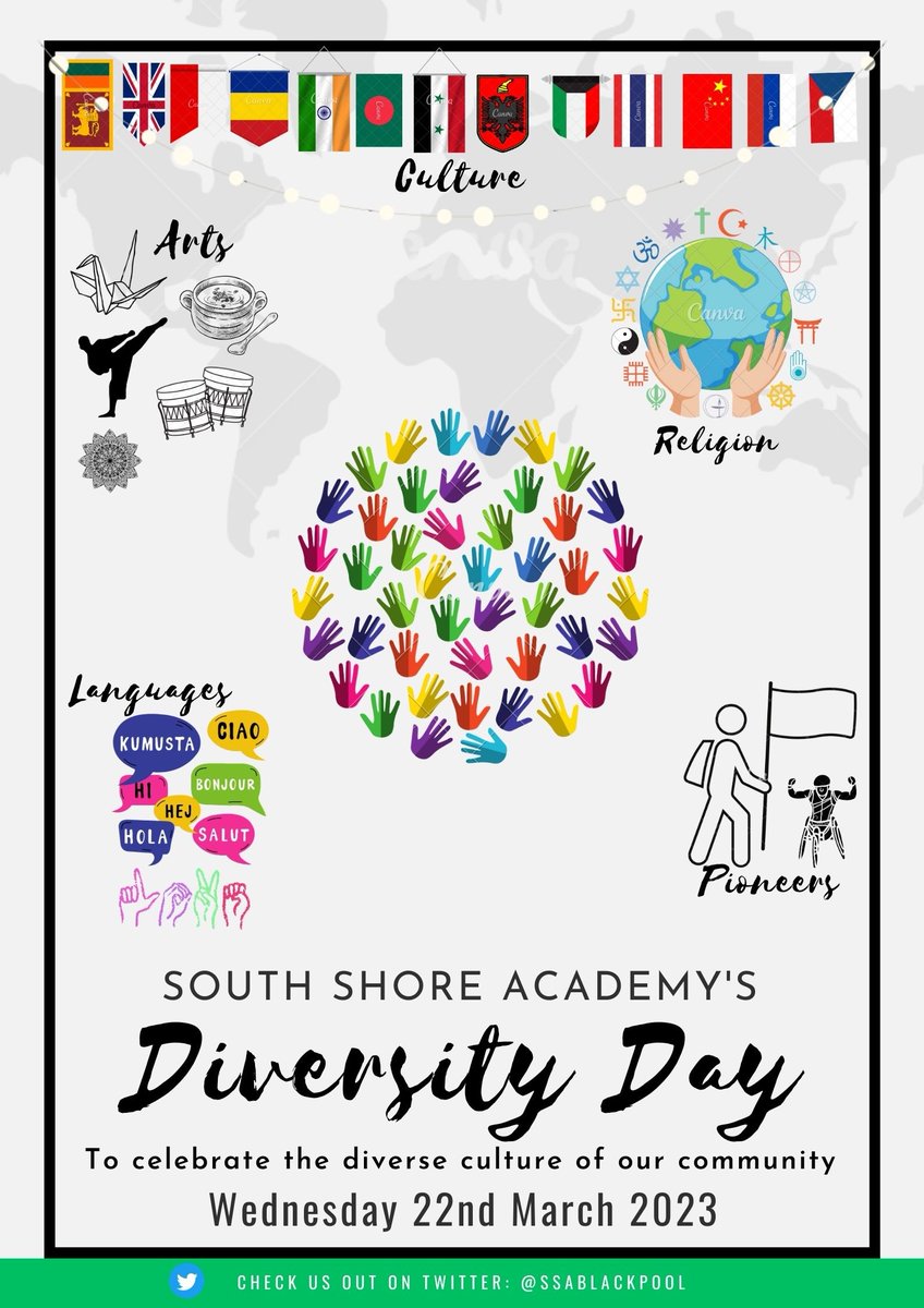 The EAL department are super excited for our 'Diversity drop down day' on Wednesday! Students in years 7-10 will delve into the culture that's makes us so unique with lots of exciting sessions.
#WeAreSouthShore #DiversityandInclusion
<a href="/SSABlackpool/">South Shore Academy</a>