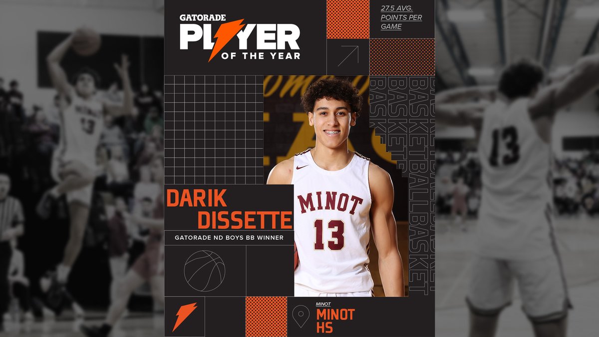 CHICAGO (March 15, 2023) — In its 38th year of honoring the nation’s best high school athletes, Gatorade today announced Darik Dissette of Minot High School is the 2022-23 Gatorade North Dakota Boys Basketball Player of the Year.
#rollmagi #gatoradePOY
<a href="/Gatorade/">Gatorade</a>