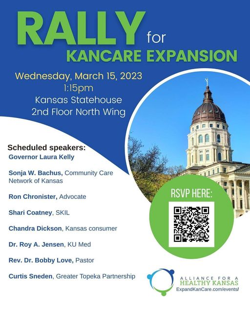 REMINDER: Today's Medicaid Expansion Rally from @ExpandKanCare 

1:15 to 2:15 P.M. in the Kansas Capitol building, 2nd floor #ksleg #ExpandKanCare