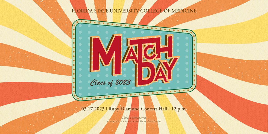FSUCoM's tweet photo. Here's your invitation to "Come on Down" Friday at 12 p.m. and celebrate #MatchDay2023 as members of the M.D. Class of 2023 learn where they will continue their medical education. Tune into the excitement on:
YouTube https://t.co/glI2MP7Mqz
Facebook https://t.co/0RA5IdbISP https://t.co/KZ1vToJAG9