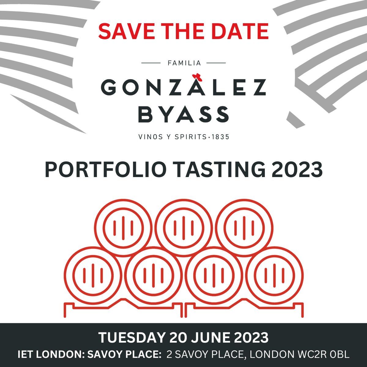 SAVE THE DATE! 20th of June, 2023 (aka, Lionel Richie's birthday 🎉) IET London: Savoy Place Registration info coming soon. #gonzalezbyassuk #gonzalezbyasssherry #winetasting #wineevent #winetrade #tradetasting