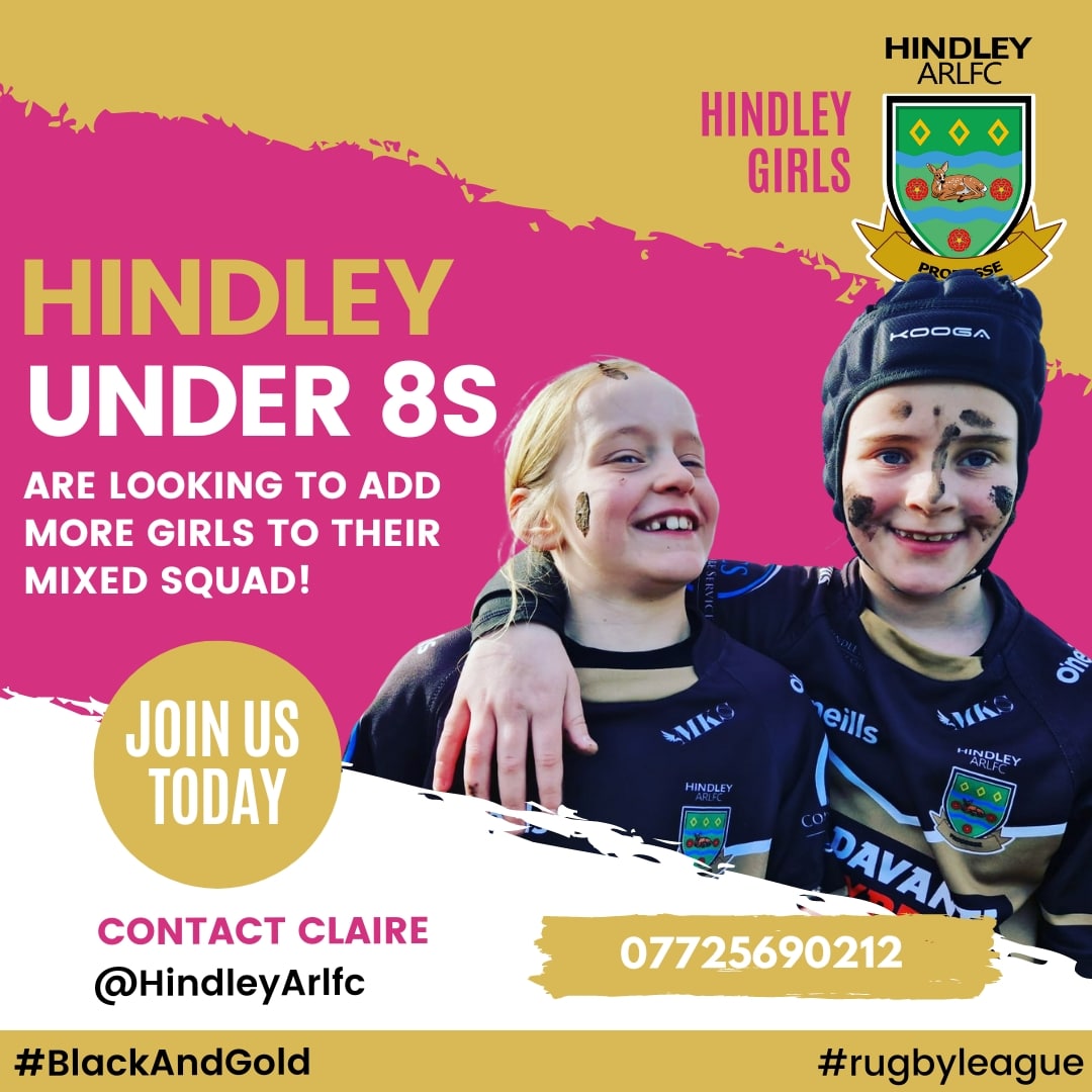 HindleyArlfc's tweet image. ⬛🟨𝗝𝗼𝗶𝗻 𝘁𝗵𝗲 𝗕𝗹𝗮𝗰𝗸 𝗮𝗻𝗱 𝗚𝗼𝗹𝗱 𝘁𝗼𝗱𝗮𝘆! 🟨⬛
Our U8s sides have 5 girls currently &amp;amp; are looking to add some more girls in Y3 to join them &amp;amp; their boys!
If you are looking for a forever sport for your daughter - why not give Rugby League a try!
#BlackAndGold