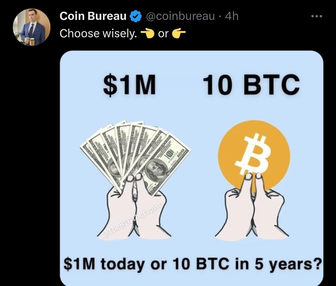This must be the dumbest shit I've seen today.
Let's see... Do I want a mil now, which can buy me around 40 BTC or do I want 1/4th of that in five years?

Hmmm... Let me check the meth