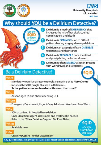 uhl_DOE's tweet photo. “Is your patient more confused or withdrawn than normal?” Then THINK DELIRIUM 👇🦑 @AdmiralNurseUhl @AdmiralNurseUhl @Leic_hospital https://t.co/iM6lpLESdW