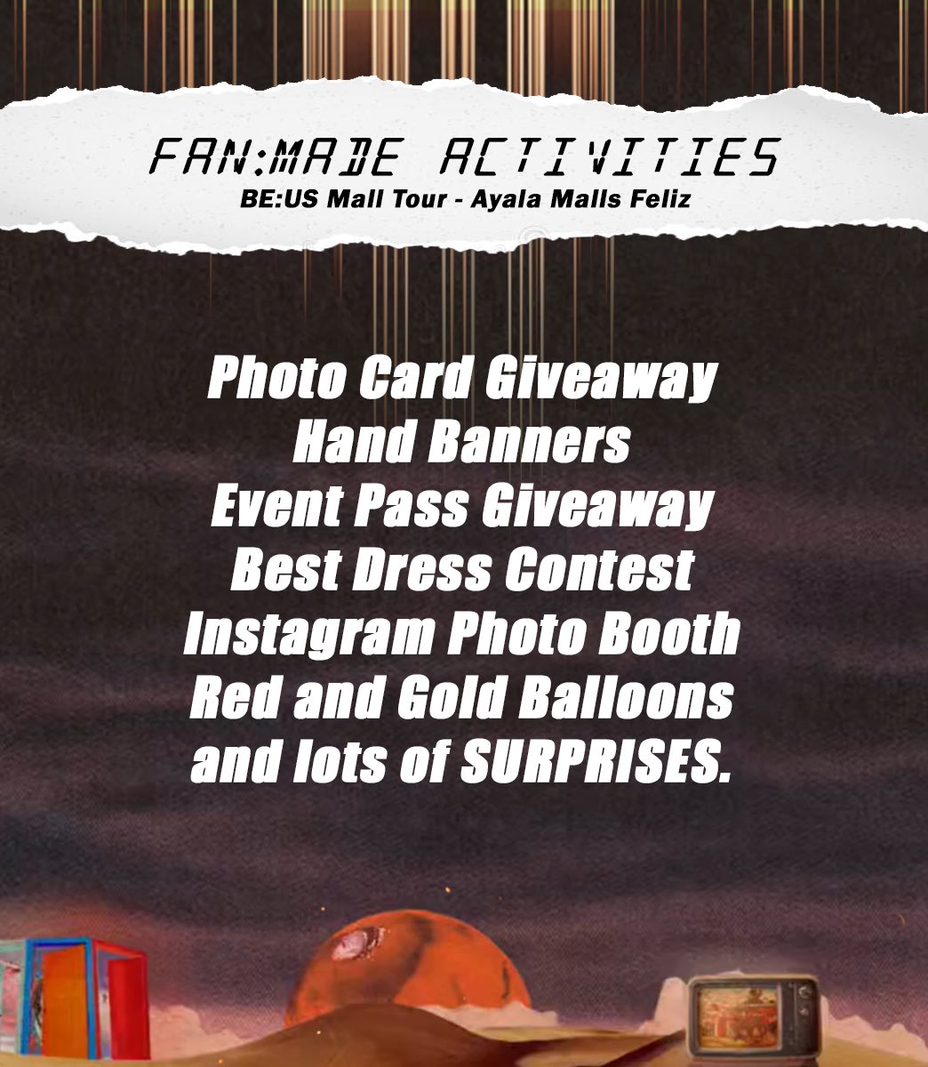 On the last leg of BE:US Mall Tour at Ayala Mall Feliz, join us in our fanmade activities just for you, ACEs! 

See our Best Boys in person and take home freebies from our giveaways. Play with us as well in our Best Dress Contest and win our surprises. Sali na!

#BGYO <a href="/bgyo_ph/">BGYO_PH</a>