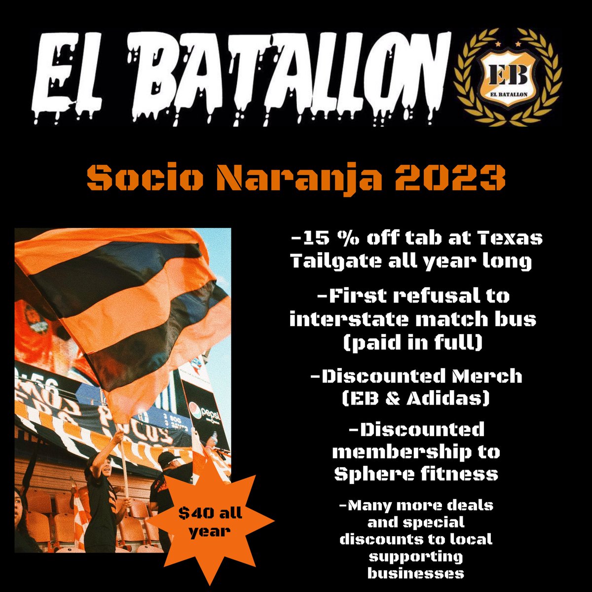 Elbatallon06's tweet photo. EB does not charge monetary dues/fees for membership. You can, however, get some additional perks after a tenure or if a senior member/clique vouches for you. Some benefits are on the flyer below and include discounted kegger wristband. Sign up at pre-match at @texastailgate_ https://t.co/gLb0yYOtQF