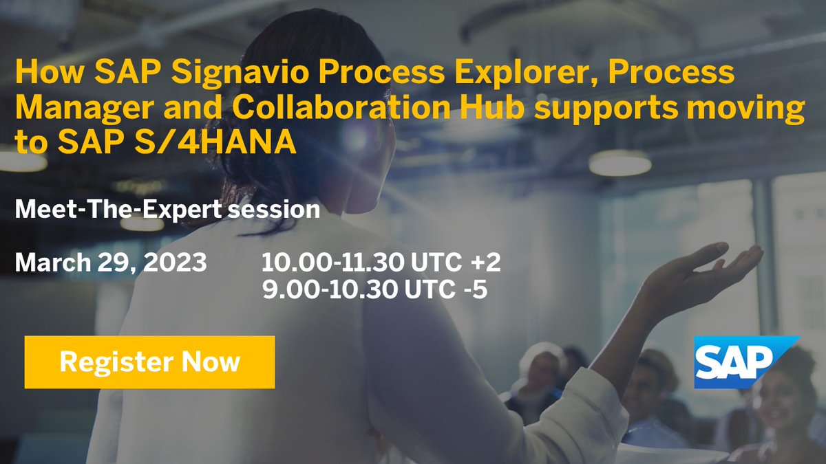 giselapicaro's tweet image. Are you looking for enlightenment on utilizing SAP Signavio Process Explorer, Process Manager and Collaboration Hub to support your journey to the intelligent enterprise with #SAP #S4HANA? 👀

Join our upcoming webcast to gain insights from experts 👉 imsap.co/601534kIX