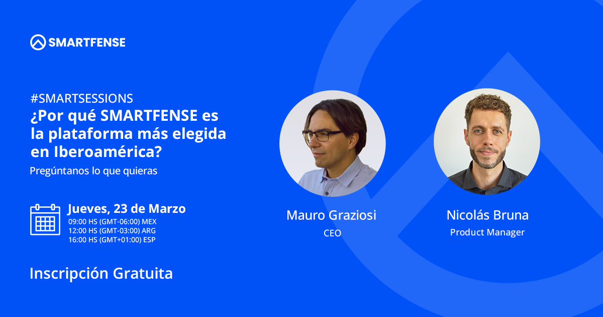 SMARTFENSE's tweet image. ¡Te presentamos las #SMARTSESSIONS de SMARTFENSE!
Tú preguntas, ellos responden. Anota la fecha: 23 de Marzo.
No olvides inscribirte gratuitamente en este conversatorio con Mauro Graziosi (CEO) y Nicolás Bruna (Product Manager).

 hubs.li/Q01GRsVw0