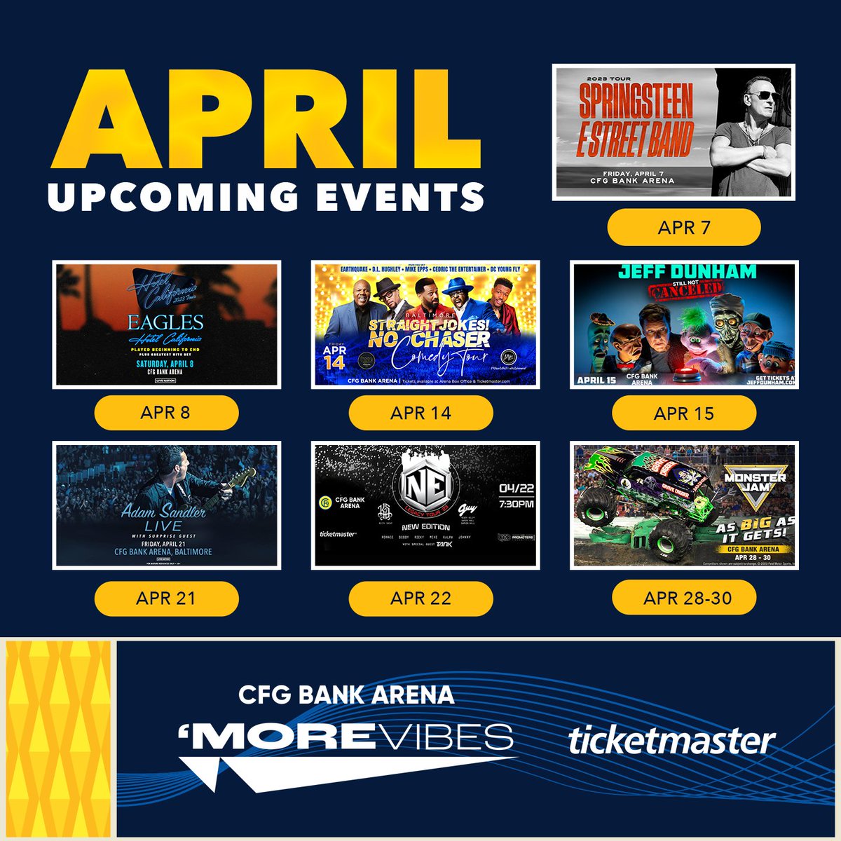 CFGBankArena's tweet photo. March-ing into opening month!! Bringing you #MoreVibes in April 😎
Events calendar pres. by @Ticketmaster https://t.co/yK0JSdQqpd