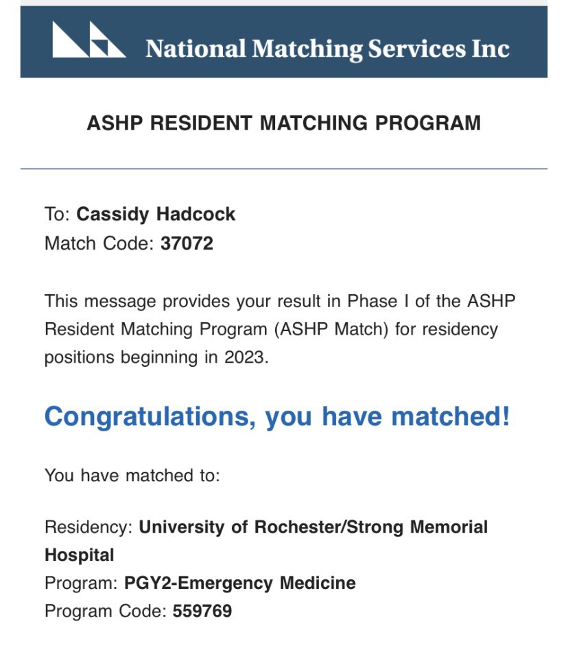 CDH_Rx's tweet photo. My wildest dreams… I’m going to be an EM pharmacist @URMCPharmRes !!!! 

Alexa play ‘Country roads take me home’ https://t.co/cnlxaz7c3p