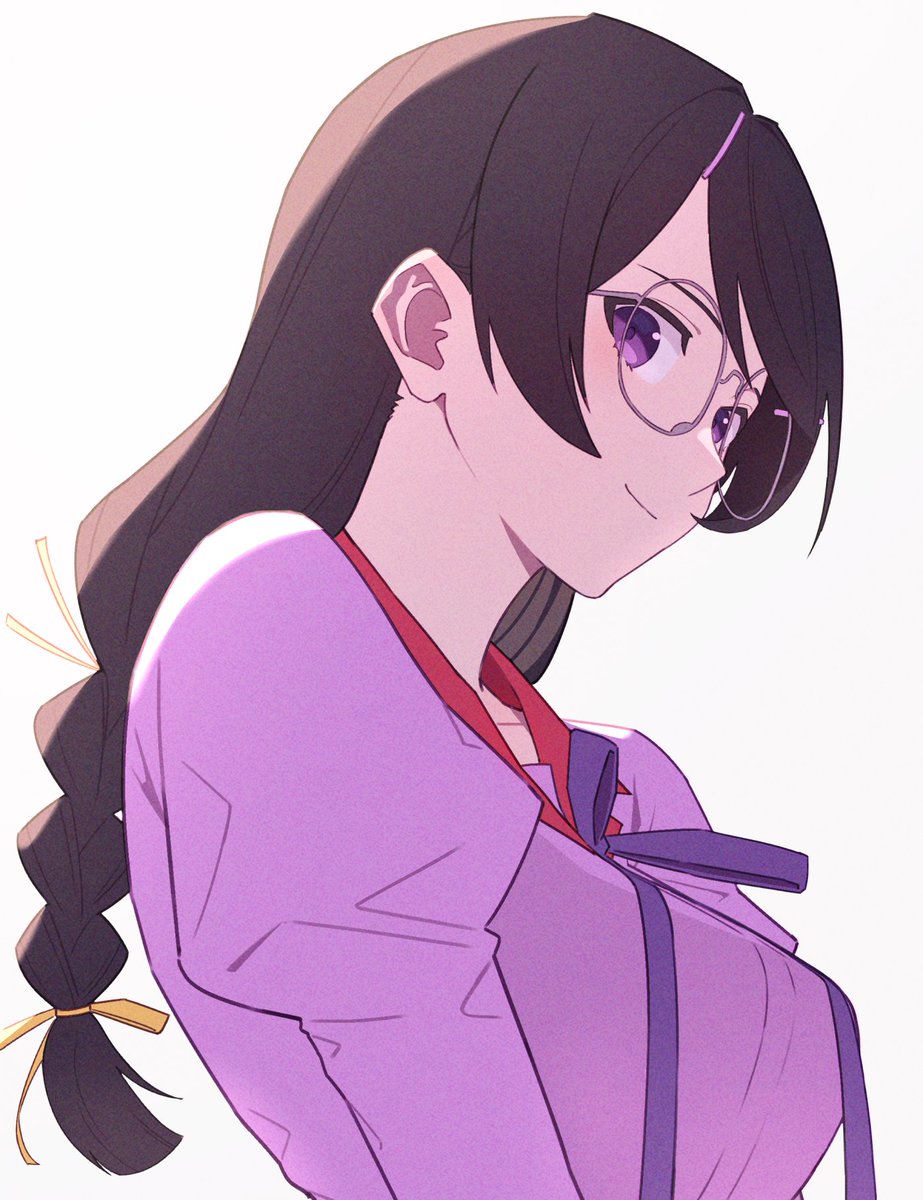 hanekawa tsubasa 1girl glasses solo naoetsu high school uniform school uniform braid long hair  illustration images