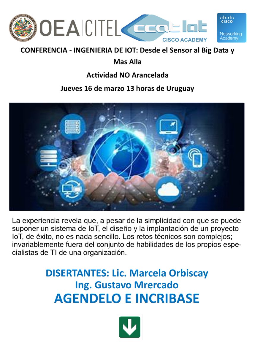 GridTICs's tweet photo. El jueves 16 de marzo Gustavo Mercado 
@gmercado11 y Marcela Orbiscay @Marcelaorbiscay, 
 integrantes del GridTICs, estarán hablando sobre "Ingeniería de IoT: desde el sensor al Big Data y mas allá".
La actividad es gratuita con registro previo en: https://t.co/rzMWaNn3yk https://t.co/BLPeS27zRl