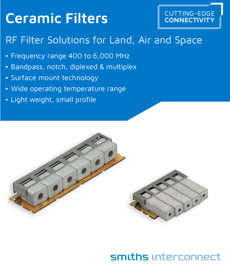 smithsinterconn's tweet image. Looking for a ceramic resonator filter supplier? 

Smiths Interconnect has been supplying RF ceramic filters for over 40 years. Our ceramic filters are manufactured in hermetic and non-hermetic packages   for both commercial and #military applications.  #passivecomponents