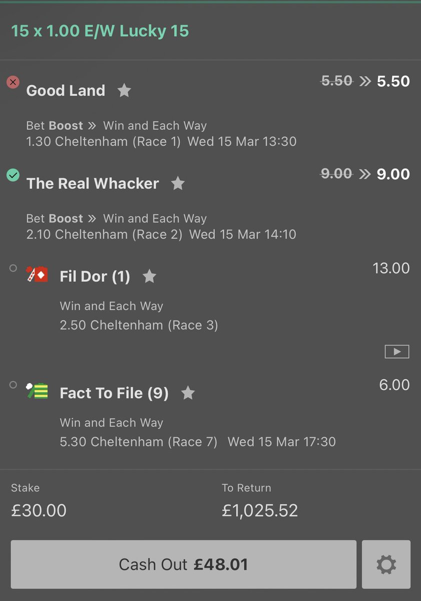 fishbettips's tweet photo. unlucky with good land but the real whacker takes home a convincing victory to guarantee profit on the day. i backed him as a single aswell!! let’s hope for a good performance for the next 2 and we’ll be well in the money!!! https://t.co/d7z5i1FnG3