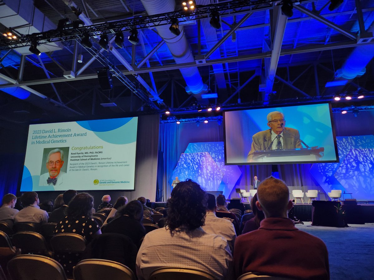 Learning more about the history of @TheACMG, #MarfanSyndrome, and return of genetics research results from Dr. Reed Pyeritz, recipient of the 2023 David L Rimoin Lifetime Achievement Award in Medical Genomics! #ACMGMtg23 #ACMGFoundation