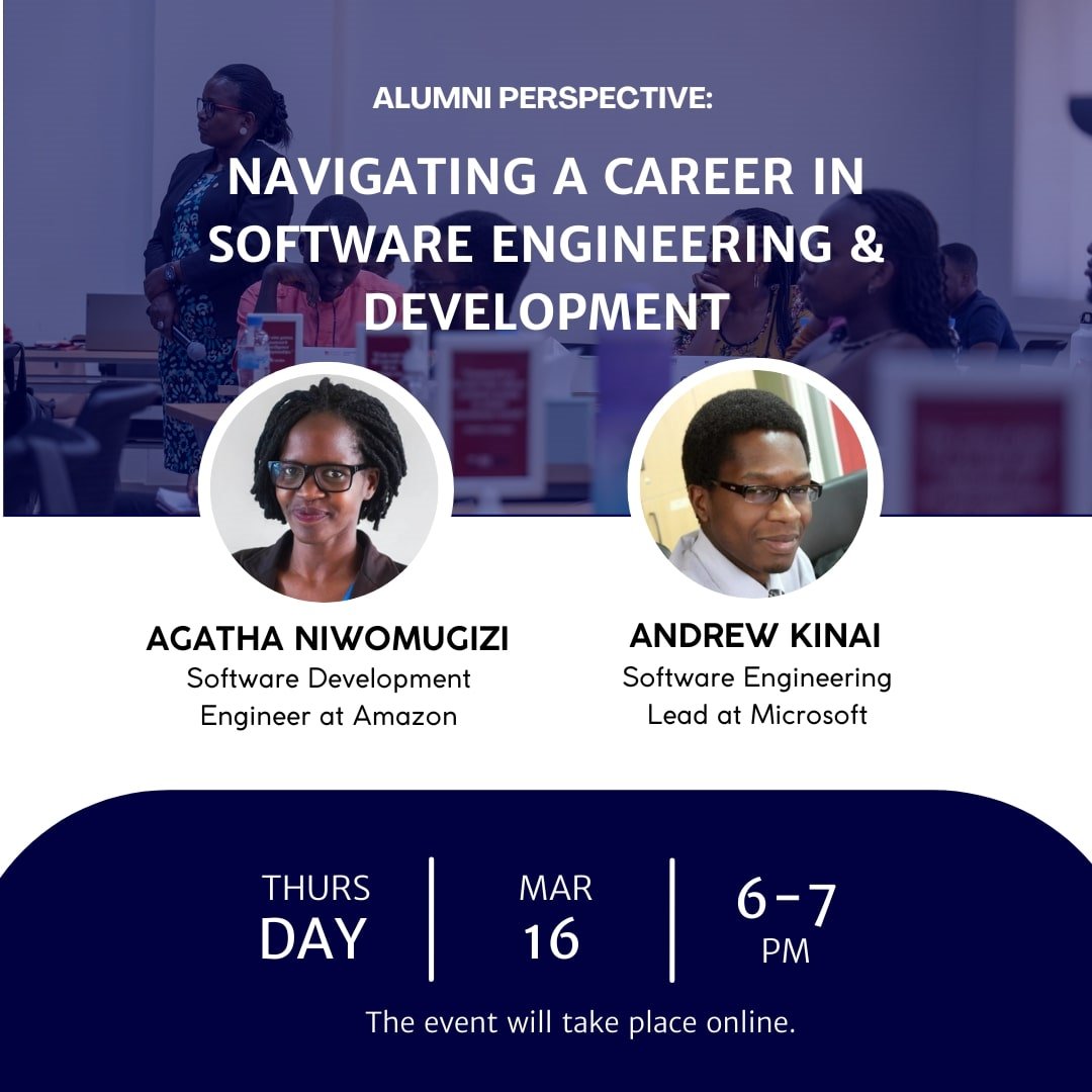 Get ready to gain invaluable insights from @cmu_africa alumni on #Navigating a Career in #SoftwareEngineering & Development tomorrow💃🔥🥳! Don't miss out on this valuable opportunity! #CMUAfrica #SoftwareEngineering #CareerDevelopment #CareerNavigation