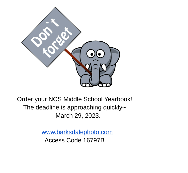 ncmsnj's tweet photo. Order your NCS Middle School Yearbook! 
The deadline is approaching quickly~March 29, 2023 order at https://t.co/QtW3Ob3vxa
 with Access Code 16797B https://t.co/79HZTjVadb
