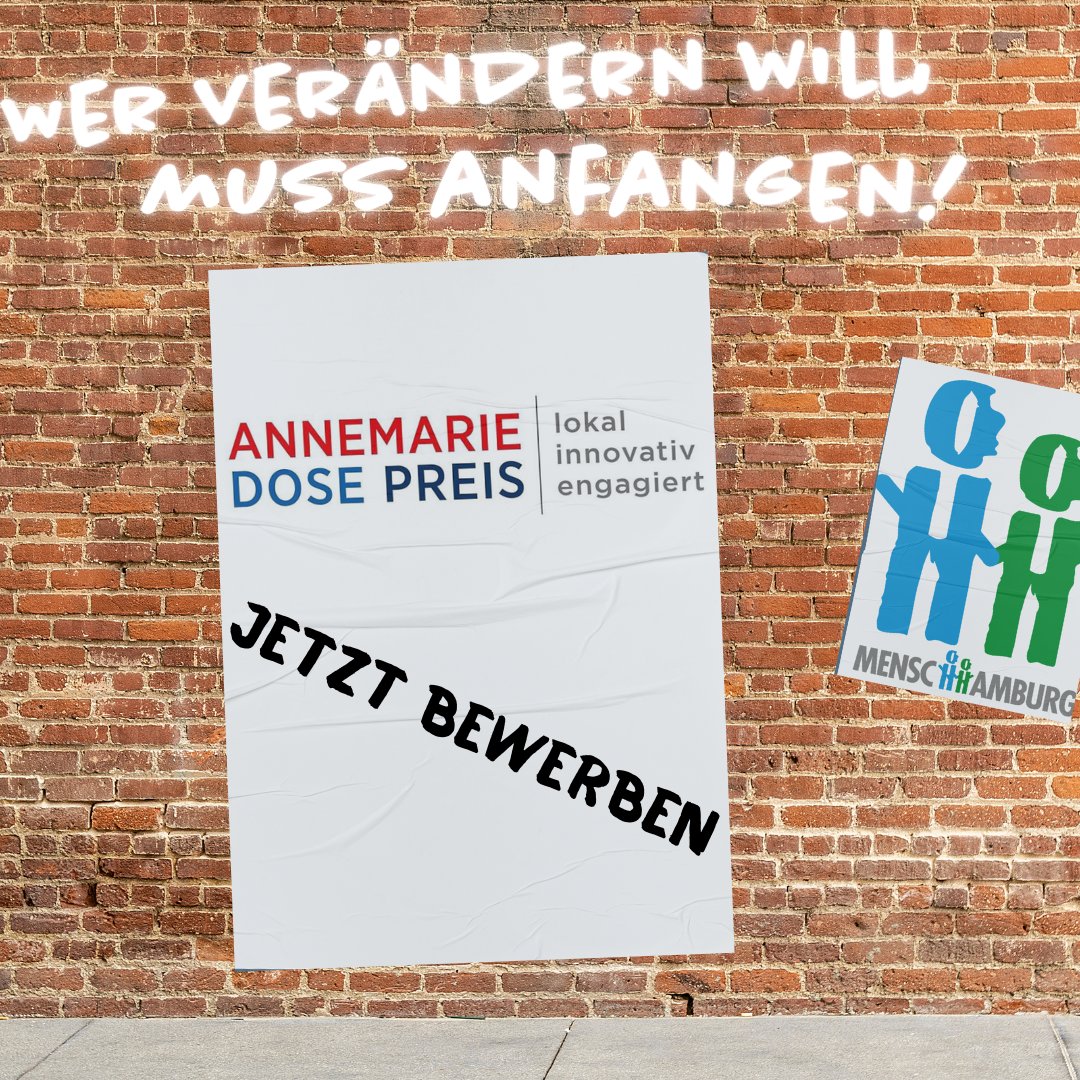 menscHHamburg's tweet photo. Innovatives Engagement gesucht:
Gemeinsam mit dem Hamburger Senat zeichnen wir in diesem Jahr wieder innovative Engagement-Projekte mit dem Annemarie Dose Preis aus, die in herausragender Weise den gesellschaftlichen Zusammenhalt in Hamburg stärken. https://t.co/qxuNouZ3Pt. https://t.co/789cUEFf19